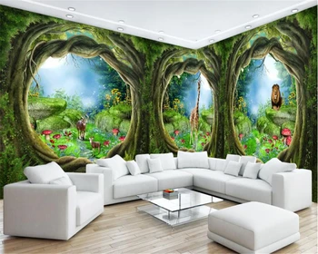 beibehang papel de parede 3d duvar kağıdı stereoskopik moda baştan çıkarıcı duvar kağıdı rüya orman ağaçları hayvan tema ev duvar resimleri