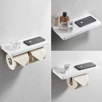 Modern Yaratıcılık Kağıt Tutucu Beyaz Reçineli Panel ve 304 Paslanmaz Çelik Kağıt Raf Tuvalet Telefon Raf Telefon Raf ZM309