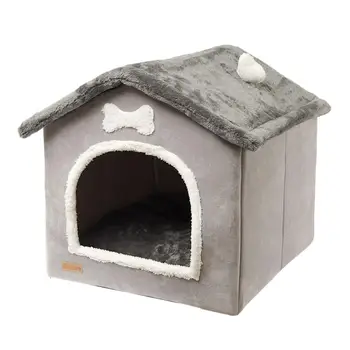 Kış Sıcak Kedi Evi Katlanabilir Köpek Evi Kulübesi Yatak Mat Kaplı Küçük Pet Kınamak Kapalı Kedi Hideaway