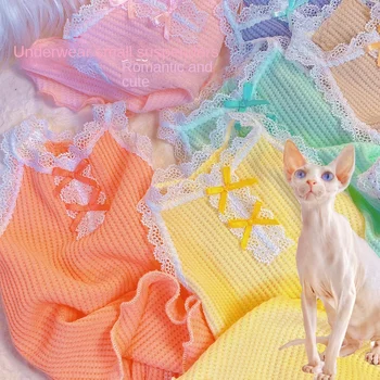 Sphynx Kedi Giysileri Yelek İç Çamaşırı Küçük Sling Sevimli Pamuklu Pijama Yaz İnce Tüysüz Kedi Giysileri Devon Kedi Giysileri