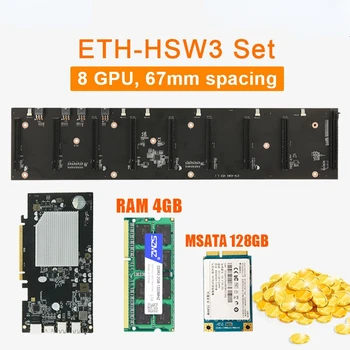 ETH-HSW3 8 GPU ETH Madencilik Anakart Yükselticisiz Kiti ile RAM 4GB mSATA 128GB Madencilik Maden Plaka Ethereum Kripto Madenci Rig