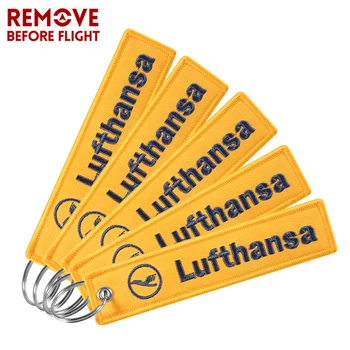 5 ADET Sarı Lufthansa Anahtarlıklar Takı Nakış Anahtar Etiketi Etiket Moda Anahtarlık Uçuş Ekibi Pilot Anahtarlık Havacılık Hediyeler