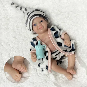 6 inç Yeniden Doğmuş Bebek Mini Sevimli bebek İnek Desen Takım Elbise Tam Silikon Yumuşak Dokunmatik oyuncak bebekler Çocuklar için Doğum Günü Hediyesi için