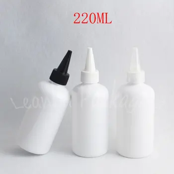 220ML Beyaz Yuvarlak Plastik Şişe Sivri Ağız Kapağı, 220CC Makyaj Alt şişeleme, Reçel / Kozmetik Su Paketleme Şişesi