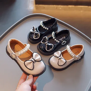 Çocuk deri Ayakkabı Kız Ayakkabı Moda Yay İnci Prenses Bebek Ayakkabı Çocuk Kız Sandalet Parti Düğün Bebek Kız Dans Ayakkabıları