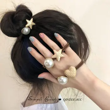Kore Taze Bayan Saç Halat Yay Yüksek Elastik Lastik Bant Sevimli İnci saç bandı saç aksesuarları Headdress çocuk saç aksesuarları