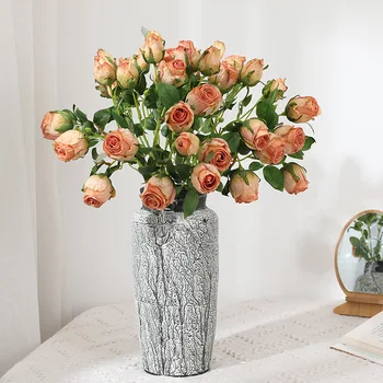 2 Adet Tek Şube Vintage Kenar Gül yapay çiçekler Ev Dekorasyon Düğün Ekran Çiçek Düzenleme Sahte Güller Çelenk