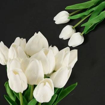 20x simülasyon lale çiçek yapay Lateks Beyaz Lale Buketi Sahte 35 cm düğün ev mobilyası dekorasyon sahne