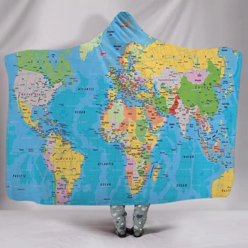 Ücretsiz kargo Dünya Haritası Kelimeler Yetişkin Çocuklar Sıcak Kış Polar Kapşonlu Atmak Battaniye Drop Shipping Noel Tatili doğum günü hediyesi