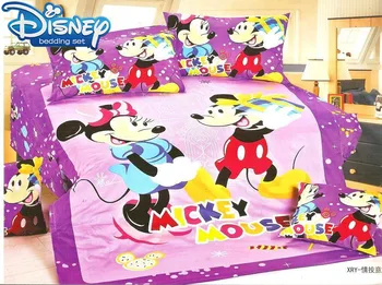 sıcak Mickey mouse yatak takımları çocuk çocuğun yatak odası dekoru tek kişilik çarşaf pembe yorgan nevresim takımı 3/4 adet hiçbir dolgu