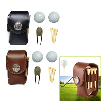 1 Takım Mini İnek Derisi Deri Golf Topu ve Tee Tutucu Taşıyıcı kılıf çanta saklama kutusu 2 Topları ile 3 Tees 1 Divot Çatal Tamir Aracı