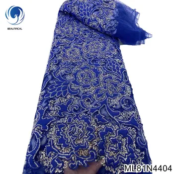 2022 Afrika tarzı zarif boncuklu fransız dantel moda kadın elbise sequins lüks el yapımı sequins tül 5 metre kumaş ML81N44