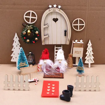 Noel Minyatür Sahne kapı seti Tatil Sahne Minyatür Ahşap Elf Kapı Parti Süs El Sanatları Oyuncaklar Aile Arkadaşlar için Hediyeler