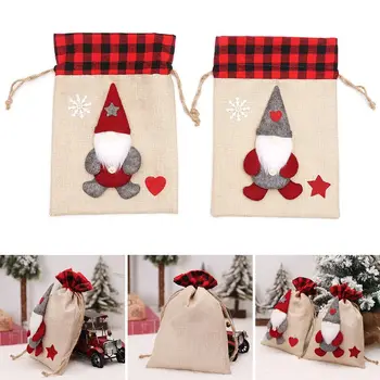 Noel Şeker Torbaları Noel Çuval Bezi Hediye İpli Çanta Meçhul Bebek Çantaları 3d Tasarım Çanta kılıf çanta Parti Malzemeleri İçin