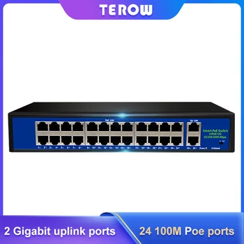 TEROW 26 Port POE Ethernet Anahtarı 52V VLAN 10/100Mbps IEEE 802.3 Af/at Standart Ağ Anahtarı IP Kamera kablosuz erişim noktası 250m