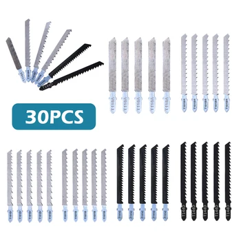 30 Adet T-Shank Jig Testere Bıçağı Yapboz Bıçakları Çeşitli Yapboz Bıçak Metal Ahşap PVC Bıçakları Plastik Ahşap Kesme Aletleri