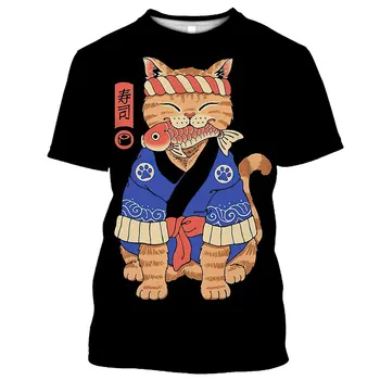 Karikatür Kedi Grafik T Shirt Moda O-Boyun Baskılı T Shirt Erkekler İçin Eğlence Kısa Kollu kadın Üstleri Açık Hip Hop Tarzı Tees