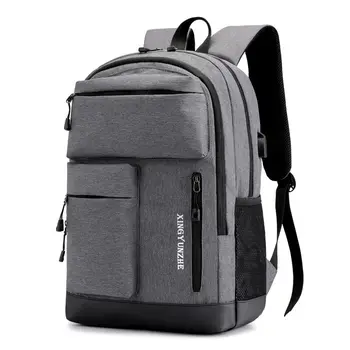 Sırt çantası Genç Erkek Lise Çantaları Oxford Gri Çoklu Cepler USB Şarj Sırt çantası Erkek keten sırt çantası erkekler
