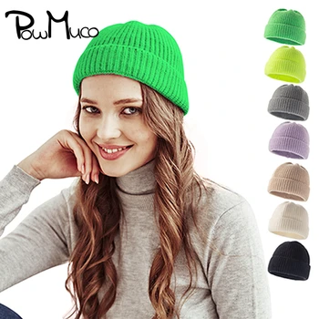 Powmuco 1 ADET Sonbahar ve Kış Yumuşak Sıcak Örgü Yün Kapaklar Kadın Düz Renk Tığ Şapka Giyim Dekorasyon Yılbaşı Hediyeleri