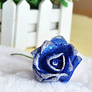 Tek Şube Mavi Enchantress Yapay Güller Glitter Çiçekler sevgililer Günü Özel 6-7CM Simülasyon Gül Kafa Düğün Dekor