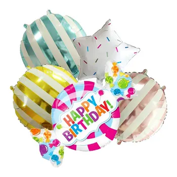 Renkli Swirls mutlu yıllar balon buket parti dekorasyon şeker tatlı