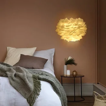 Iskandinav Romantik Aplikleri Saf Beyaz tüy lamba Başucu Yemek odası Çocuk Odası okuma yatak odası duvar lambası