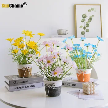 Iskandinav Ins Küçük Papatya Saksı yapay çiçek Simülasyon Bitki Oturma Odası Çiçek Düzenleme İç Dekorasyon Çiçek