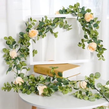Yapay çiçekler Bitkiler Okaliptüs Gül Garland Asılı Düğün Dekor için Ev Ofis Parti Bahçe Zanaat sanat dekoru