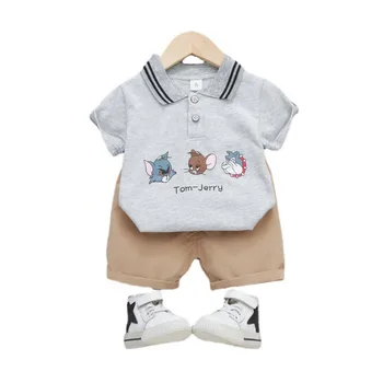 Yeni Moda Yaz Bebek Kız Giysileri Erkek Çocuk Karikatür T-shirt Şort 2 adet / takım Toddler spor giyim Çocuklar Eşofman