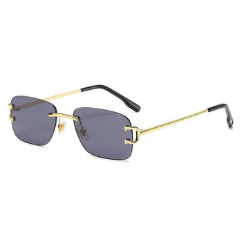 Moda Marka Trend Çerçevesiz Dikdörtgen Güneş Gözlüğü Kadın Shades Tasarımcı Degrade güneş gözlüğü Erkekler Retro Çerçevesiz UV400