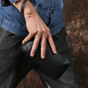 Luufan Çılgın At Deri Erkek Debriyaj Cüzdan Yumuşak Inek Deri Siyah Kart Sahipleri Fermuar uzun cüzdan Kadın Erkek El Telefonu çanta