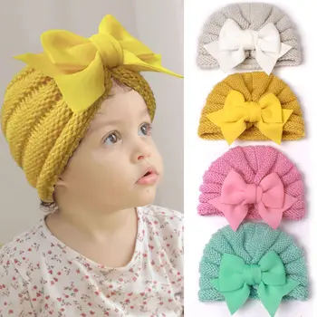 Yenidoğan Bebek Şapka Kış Yay Düğüm Örme Türban bere Yumuşak Sıcak Tığ Bebek Erkek Kız Kaput Kapaklar Headwrap Aksesuarları