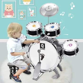 çocuk acemi davul müzikli oyuncak çocuklar caz davul seti çevre ABS 1-3-5 yaşında siyah pembe