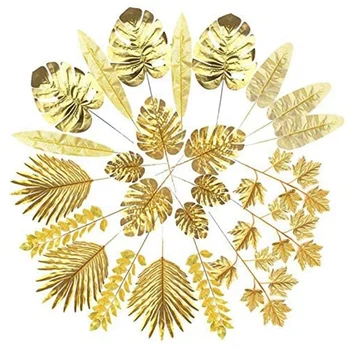 Yapay Yapraklar Altın palmiye yaprakları Altın Tropikal Bitkiler palmiye yaprakları Düğün Ev DIY Dekorasyon Malzemeleri