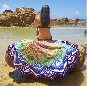 Toptan baskı sihirli top kenar poligon Mandala lotus plaj havlusu yoga mat güneş koruyucu Şal mini etek