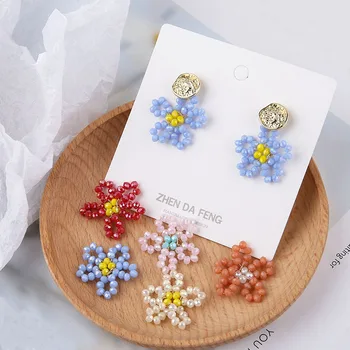 Peri tarzı kristal boncuklar bakır tel dokuma tatlı küçük çiçekler DIY el yapımı takı küpe küpe aksesuarları malzemeleri