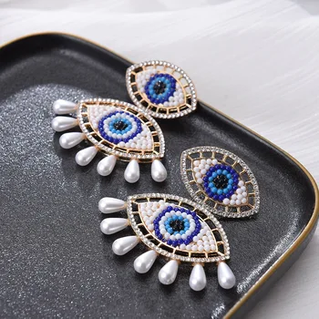 vintage mavi göz küpe kadınlar için etnik bohemian geometrik bildirimi uzun püskül düğün takısı küpe hediye toptan