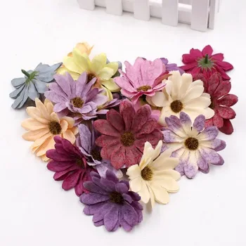 10 adet 6cm İpek retro papatya yapay çiçek kafa düğün dekorasyon DIY Çelenk karalama defteri craft sahte çiçekler