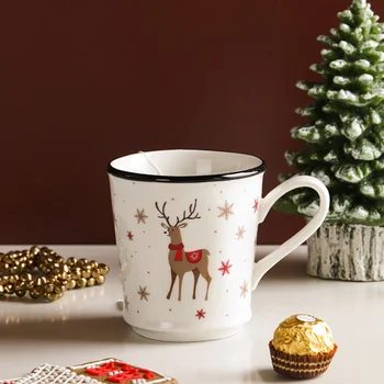 Noel Kupa Geyik Porselen Yaratıcı Kahve Kupalar Sevimli Süt Kahvaltı kulplu fincan ısıya Dayanıklı Latte Bardaklar Tazze Natalizie C