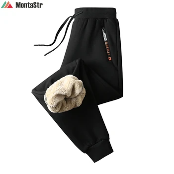 Erkekler Kış Sweatpants 2022 Yeni Sıcak Tutmak Pantolon Siyah Polar Koşu Sweatpants Ağır Pantolon Sokak Rahat moda Pantolon Erkekler