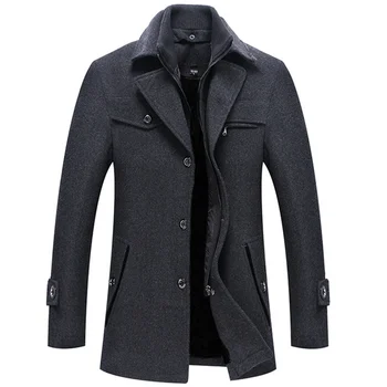 2022 Kış erkek Rahat Yün Trençkot Karışımları Ceket İş Orta Uzun Düz Renk Kalınlaşmak İnce Rüzgarlık Sıcak Palto Ceket