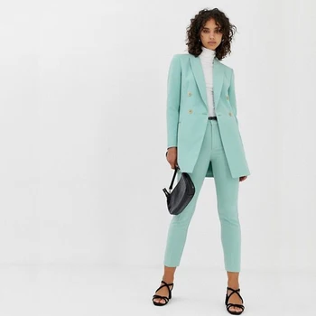 Moda Zarif Kadın Takım Elbise Şal Yaka Custom Made Gevşek Blazer Kruvaze Rahat Ofis kadın ceketi 2 Adet