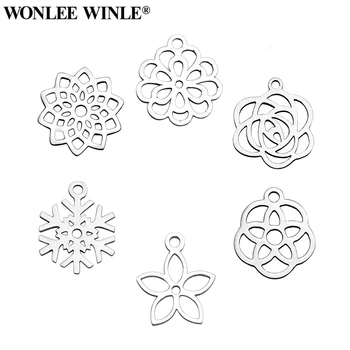 Wonlee Winle DIY Cilalı 316l Paslanmaz Çelik Lazer Kesi Çiçek Charms Kolye Bilezik Kolye Takı Yapımı için