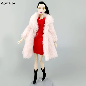 Pembe kışlık kürk palto için barbie bebek Kıyafetler Palto Ceket Elbise için 1/6 BJD Bebek Aksesuarları Oyuncaklar Çocuklar İçin DIY Hediye
