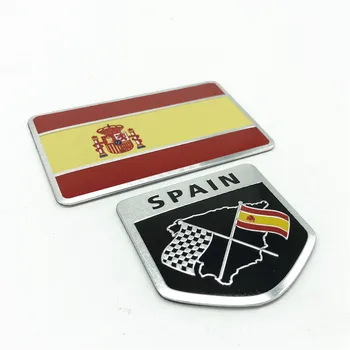 Alüminyum İspanya Bayrağı Araba Gövde Gövde logo çıkartması Oto Motosiklet Kişilik Dekorasyon Çıkartması MİNİ COOPER İçin