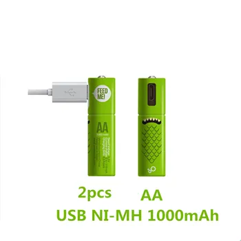 2 adet/grup Yeni 1.2 V AA şarj edilebilir pil 1000mAh USB Ni-MH şarj edilebilir pil ile mikro USB şarj kablosu