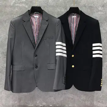 Erkek Takım Elbise Ceketler günlük giysi Resmi Blazer Erkekler İngiliz Yeni erkek Ceket Tek Göğüslü Çizgili Yün Ceket Bahar Sonbahar