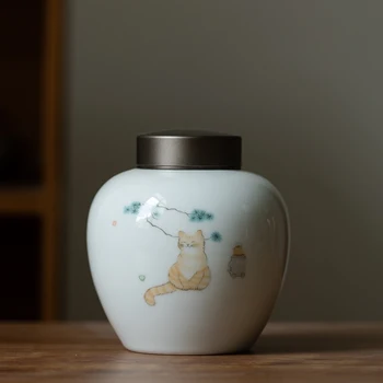 LUWU seramik çay caddies sevimli kedi çay kutuları depolama çay veya gıda