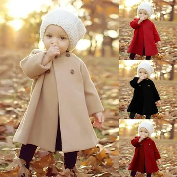 Bebek Kız Yün Ceket Uzun sıcak tutan kaban Bebek Yürümeye Başlayan Ceket Bahar Sonbahar Kış Bebek dış Giyim Yün Ceket Palto 1-4Y