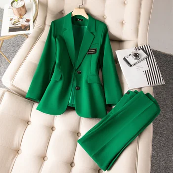 2022 Sonbahar Resmi Bayanlar Pembe Blazer Kadın iş elbisesi Setleri ile İş Elbisesi Ofis Üniforma Büyük Boy Pantolon Ceket Bahar